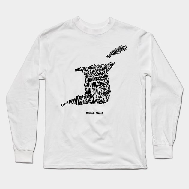 Trinidad & Tobago Typographic Map Long Sleeve T-Shirt by nicholashugginsdesign